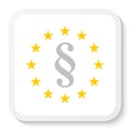 Square sticker icon with the wreath of the EU and a paragraph mark, law symbol.