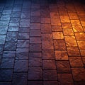 Square stone tiles arranged in a grid pattern. Illuminated with blue and orange lighting, Royalty Free Stock Photo