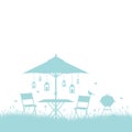 Summer Garden Barbecue Silhouette Horizontal Border Background Turquoise