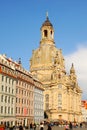 Frauenkirche sqaure in Dresden, Germany with a bustling crowd of people. Royalty Free Stock Photo