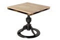 Square table with a central black curly leg with a round base