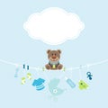 Teddy Hanging Baby Icons Boy Cloud Dots Blue And Green Royalty Free Stock Photo