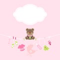 Teddy Hanging Baby Icons Girl Cloud Dots Pink And Green Royalty Free Stock Photo