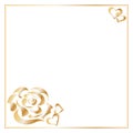 Square template frame, decorated with a bouquet of rose flowers and hearts with a golden gradient on a white background. Royalty Free Stock Photo