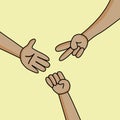 Square template. Illustration of rock paper and scissor hand sign game