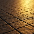 Square tiles with a rough texture form a grid pattern, illuminated by warm, golden Royalty Free Stock Photo
