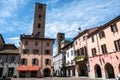 Square and towers in Alba, Italy