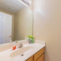 Square Vanity sink with ornaments on top of the white counter