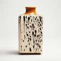 Square Vase With Black Splatters - Dark White And Light Orange Design