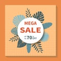 Square vector banner design for mega big sales. Abstract geometric tag template with specials discounts, promo badge for
