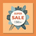 Square vector banner design for super sales. Abstract geometric tag template with specials discounts, promo badge for web and
