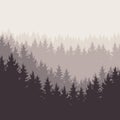 Square vector illustration of a forest under a gray sky