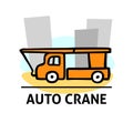 A square vector image of an auto crane on a building. Outline doodle illustration. A cute cartoon design