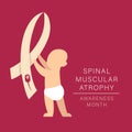 A vector image with a baby and spinal muscular atrophy symbols. SMA awareness month