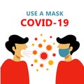 A square vector image with an infected person contacting with a healthy person.