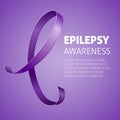 A square vector image with a purple ribbon as a symbol of epilepsy awareness. A world epilepsy day. A template for a medicine flye