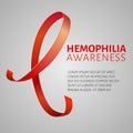 A square vector image with a red ribbon as a symbol of hemophilia awareness. A world hemophilia day. A template for a medicine fly Royalty Free Stock Photo