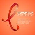 A square vector image with a red ribbon as a symbol of hemophilia awareness. A world hemophilia day. A template for a medicine fly