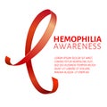 A square vector image with a red ribbon as a symbol of hemophilia awareness. A world hemophilia day. A template for a medicine fly Royalty Free Stock Photo