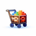 Pixelated Minecraft Cart: Creative Commons Logo Grocery Art Illustration