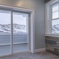 Square View through glass balcony doors of snow in winter