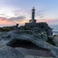 Square view of the Punta Nariga Lighthouse at sunset Royalty Free Stock Photo