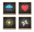 Square vintage chalkboards with kids drawing