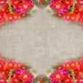 Square vintage frame with red flowers