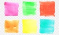 Square watercolor banner set. Vector color smear of watercolour splash stain on transparent background Royalty Free Stock Photo