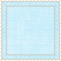 Square weave lacy napkin , serviette with wavy decorative frame in blue, beige, brown colors isolated on white