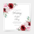Square wedding card with watercolor floral border decoration