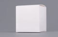 Square white carton product box mock up, side view, clipping path. Clean white cardboard blank mock up. Simple closed