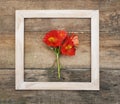 Square White Frame Orange Alstromeria Bouquet Flower Copmosition Arrangement Rustic Wooden Background