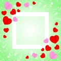 Square white frame and red pink heart shape for template banner valentines card background, many hearts shape on green gradient Royalty Free Stock Photo