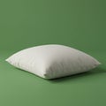 A square, white pillow is set against a solid green background. The pillow shows a Royalty Free Stock Photo