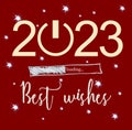 Square wish card 2023 written in English with a lot of stars on a red background