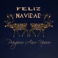 Wish card written in Spanish with 2 gold reindeers on a starry blue background