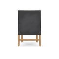 Square wooden board for writing chalk on the legs. A stylish board for menus or for children`s creativity. The front view.