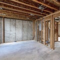 Square Wooden frameworks inside an unfinished basement of a house Royalty Free Stock Photo