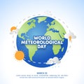 Square World Meteorological Day background with illustration of weather