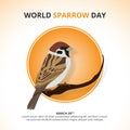 Square World Sparrow Day background with a sparrow and orange circle