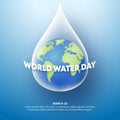 Square World Water Day background with a drop water and earth Royalty Free Stock Photo