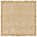 Square wovev serviette, napkin, rug, mat with decorative rough fringe in brown, beige colors isolated on white