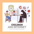 Squared banner about children internet safety flat style