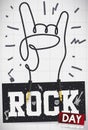 Hand in Guitar Wire, Blackboard and Reminder for Rock Day, Vector Illustration