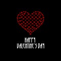 Happy Valentine\'s Day written in english in white with a big red heart on black background