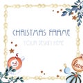 Christmas beads frame snowflakes stars watercolor vector on white background Royalty Free Stock Photo