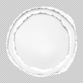 Squared grey paper, round composition with torn edges and soft shadow are on white background. Vector illustration