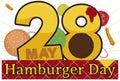 Squared Sign, Burger Ingredients and Reminder to Celebrate Hamburger Day, Vector Illustration