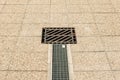 Squared water drainer or sewerage outside in park Royalty Free Stock Photo